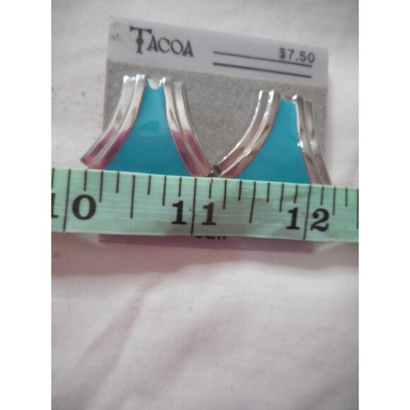 New Vintage clip on earrings silver with teal blue accent costume jewelry Unused - Picture 3 of 3